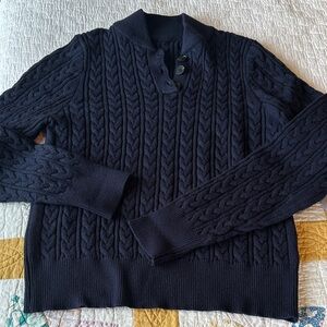 Turtleneck Cable Knit Sweater - Navy